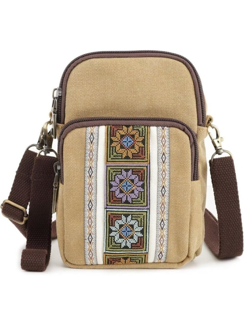 Women's S4 Brown Vintage Embroidered Cute Mini Cross Body Bag Small Handbag